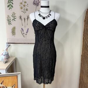 Vtg 90s Y2k Floral Lace Babydoll Mini Dress Dark Fairy Coquette Sexy Romantic S